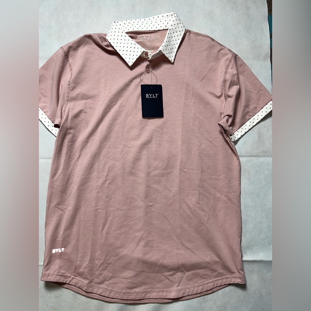 BYLT mauve and white performance polo size XL NWT